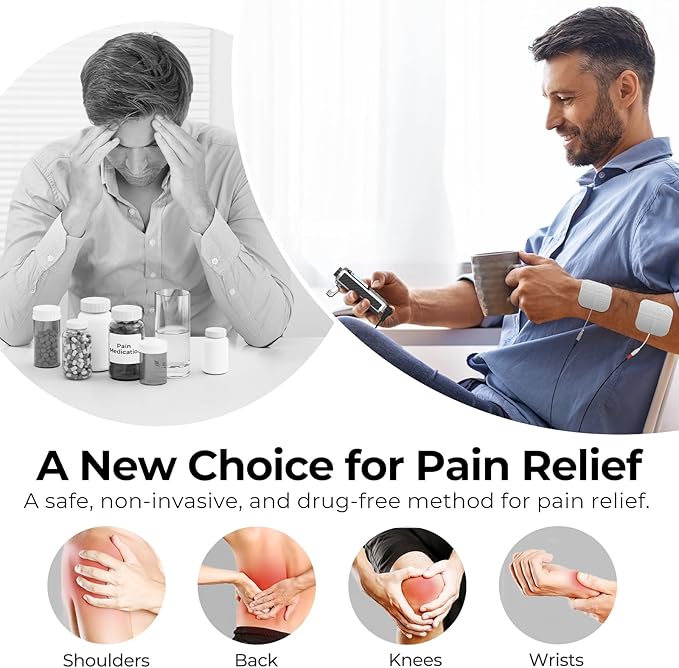 AUVON Rechargeable Digital TENS Unit Muscle Stimulator with 600 mAh Battery, TENS Machine with 8 Customizable Modes, Electric Massager for Shoulder, Back Pain Relief, 6 TENS Pads, A Carry Case