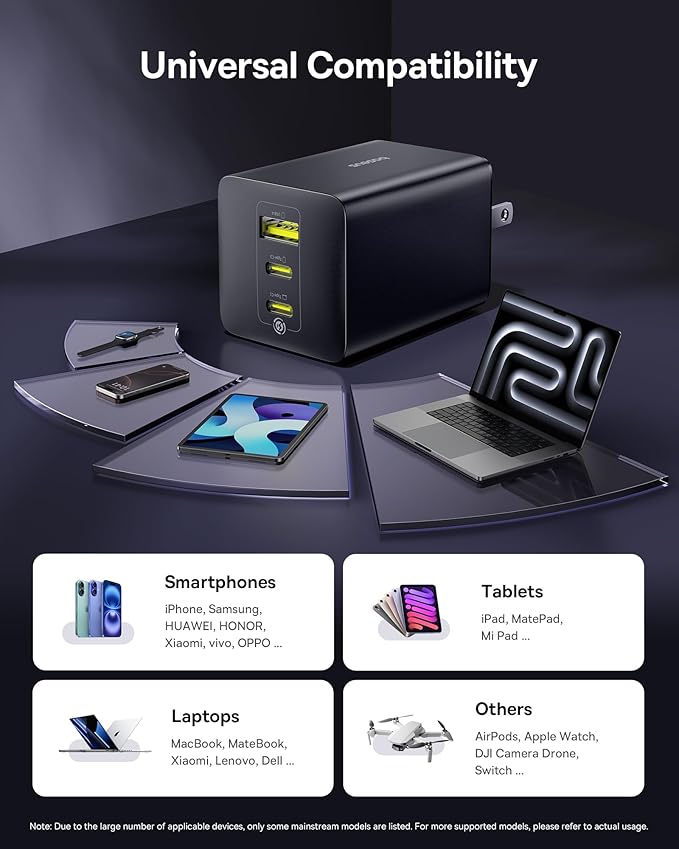 Baseus 100W USB C Charger Block, 3-Port Foldable Compact PPS Wall Charger, Fast Charging Power Adapter for MacBook Pro/Air, iPad, iPhone 17 Pro Max/Air, Galaxy S24, Steam Deck & More