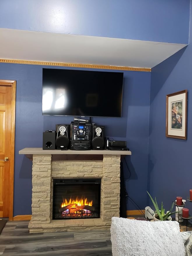 Dimplex Featherston Electric Fireplace with Mantel Surround Package | Pine with Gray Stone-Look, Includes 28" Electric Firebox Heater | 1500W | LED Flames | Remote Control | #GDS28L8-1152LR