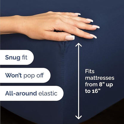 Twin Size 3 Piece Sheet Set - Comfy Breathable & Cooling Bed Sheets Set - Hotel Luxury Bedding for Women, Men, Kids, Teens, Boys & Girls - Deep Pockets, Ultra-Soft, Wrinkle Free - Oeko-Tex - Navy Blue