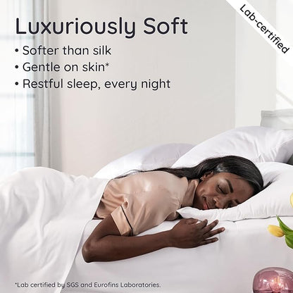 Bambaw 100% Viscose Derived from Bamboo Sheets California King Size – 4pcs Deep Pocket Cooling Sheets, Fits Up to 16'', Buttery Soft Bed Sheets, Luxury Bed Sheets California King Set (White)