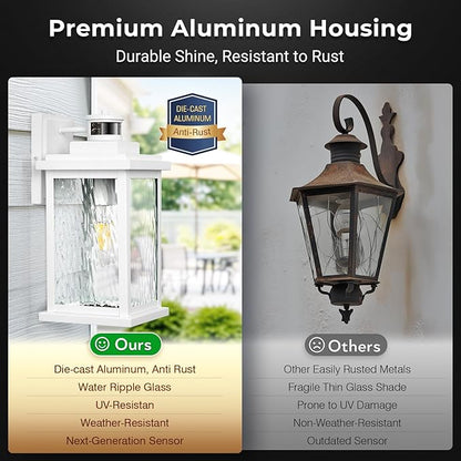 VIANIS Large Adjustable Sensitivity Motion Sensor Exterior Porch Lights, White Dusk to Dawn Outdoor Lighting, Anti-Rust Waterproof Front Porch Light for Garage, Front Door