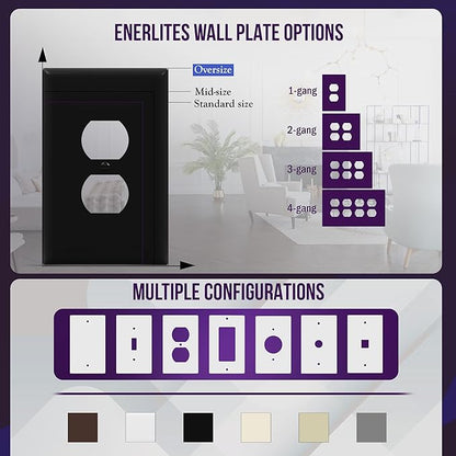 ENERLITES Duplex Receptacle Outlet Wall Plate, Jumbo Electrical Outlet Cover, Gloss Finish, Oversized 1-Gang 5.51" x 3.50", Polycarbonate Thermoplastic, 8821O-BK, Black