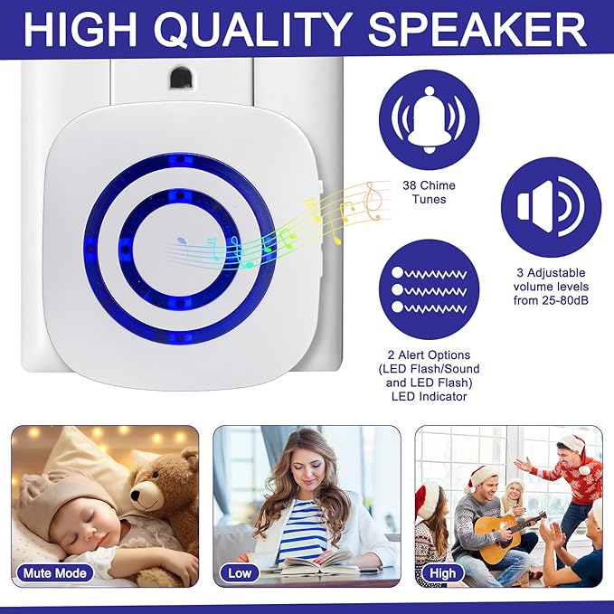 Mimorou Motion Sensor Alarm Wireless Driveway Alarm Indoor Home Motion Detector Long Range Security Alert Monitor System with 6 Sensor and 3 Receiver, 38 Chime Tunes and LED Indicators