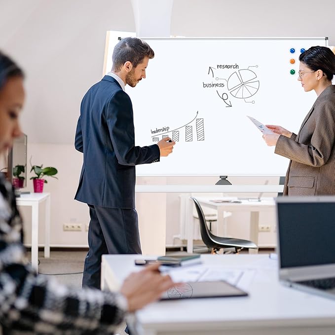 White Board on Wheels, 48 x 32 Inches Height-Adjustable Large Rolling Whiteboard, Mobile Magnetic Dry Erase Board with Stand, Double-Sided Standing Whiteboard for Office, Home, Classroom, School