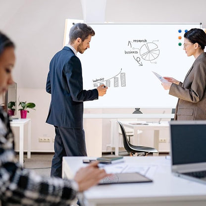 White Board on Wheels, 48 x 32 Inches Height-Adjustable Large Rolling Whiteboard, Mobile Magnetic Dry Erase Board with Stand, Double-Sided Standing Whiteboard for Office, Home, Classroom, School