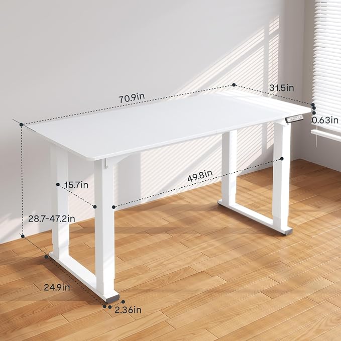 SANODESK 4-Leg Standing Desk, Electric Height Adjustable Desk with Memory Presets for Home Office, Stand up Desk Computer Workstation, 71x32 Inches White
