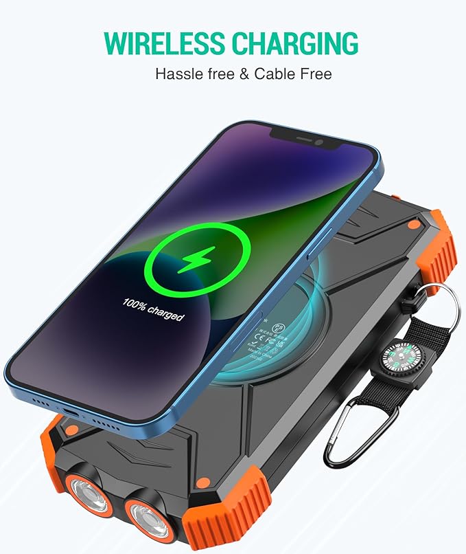 BLAVOR Solar Power Bank 10,000mAh, Portable Wireless Charger, 20W Fast Charging External Battery Pack with USB C for Cell Phones, Solar Panel Charging with Dual Flashlight for Camping