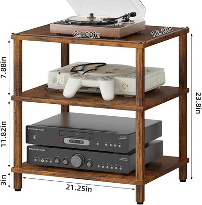 3-Tier AV Media Player Stand, brown Stereo Cabinet, Modern Stereo Cabine,Game Console Shelf,Wooden TV Stand,Multifunctional Entertainment Center, Suitable for Home, Conference Room, Game Studio