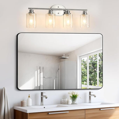 Unicozin Bathroom Light Fixtures, 4 Light Vanity Lights for Bathroom, Brushed Nickel Wall Lamp with Clear Glass for Mirror, Living Room, Hallway, Cabinet, E26 Base