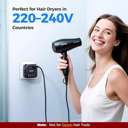 DOACE 2000W Voltage Converter US to Europe - 220V to 110V Converter for European Travel, Power Converter Adapter Combo with 2 PD/2 QC/EU/UK/AU/IT Travel Plugs for Hair Dryer Laptop, Camera, Cell Phone