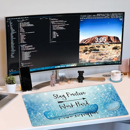 4-in-1 Large Gaming Mouse Pad, Keyboard Wrist Rest Pad & Wrist Support Mousepad Set, Extended Desk Pad Waterproof Desk Mat for Home Office Study Game - Stay Positive