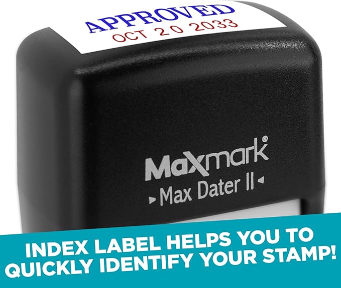 MaxMark Self-Inking Rubber Date Office Stamp with MAILED Phrase Blue Ink & Date RED Ink (Max Dater II), 12-Year Band