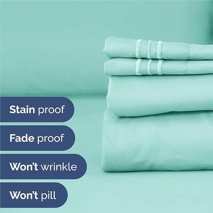 Twin XL Size 3 Piece Sheet Set - Comfy Breathable & Cooling Bed Sheets Set - Hotel Luxury Bedding for Women, Men, Kids, Teens, Boys & Girls - Deep Pockets, Soft and Wrinkle Free - Oeko-Tex - Spa Blue