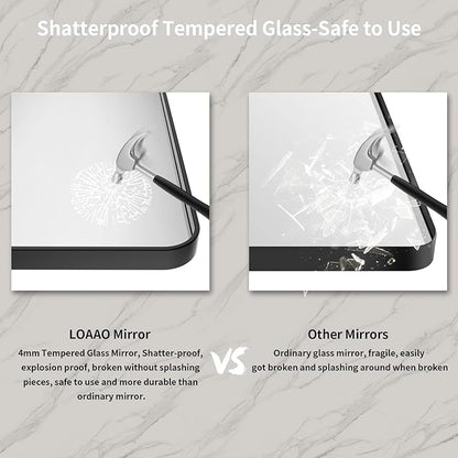 LOAAO 48X32 Inch Black Metal Framed Bathroom Mirror for Wall, Matte Black Bathroom Vanity Mirror Farmhouse, Large Rounded Rectangle Mirror, Anti-Rust, Tempered Glass, Hangs Horizontally or Vertically
