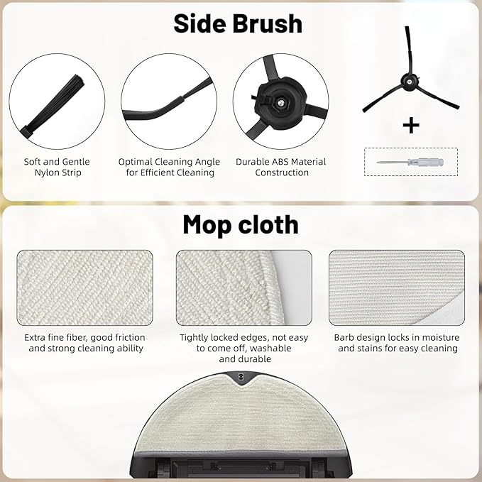 28 Pack Accessories Compatible with Roborock Q5 Pro/Q5 Pro+,Q8 Max/Q8 Max+ Vacuum Robot,Parts Include:2 Dual Roller Brush,6 Side Brush,4 HEPA Filter,8 Mop Cloth,6 Dust Bag,1 Cleaning Tool&1 Screwdrive