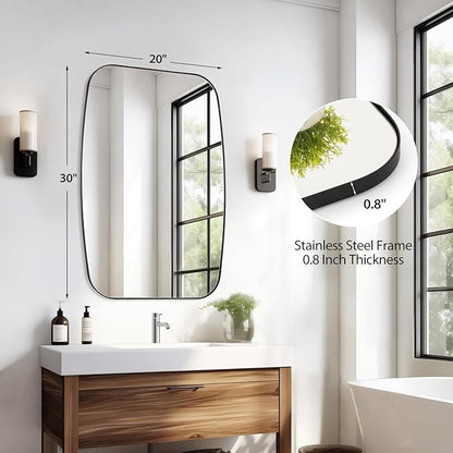 Black Oval Mirror, 20"×30" Bathroom Mirror for Wall Vanity with Stainless Steel Metal 0.8" Thin Frame, Oblong Bathrrom Mirror Modern Anti Rust