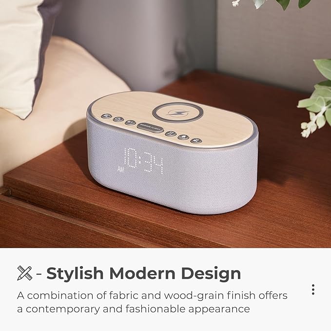 uscce Alarm Clock Bluetooth FM Radio: 10W Stereo Sound Speaker - Fast Wireless Charging for iPhone Samsung - Dimmable Clock Radio for Bedroom