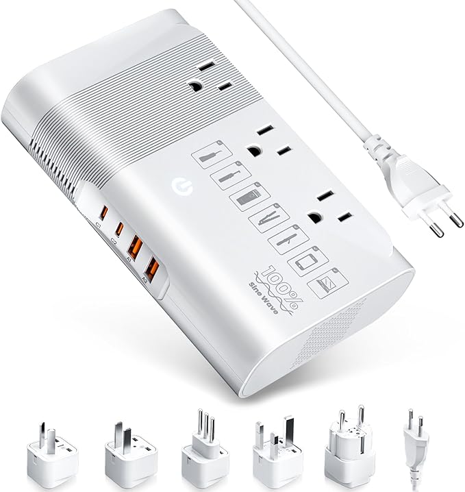DOACE 220v to 110v Voltage Converter for European Travel: Max 500W Pure Sine Wave Voltage Converter US to Europe - 220 to 110 International Power Adapter Plug Combo Step Down Transformer White