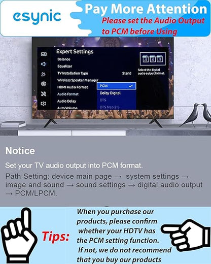 eSynic Portable Optical to RCA Adapter-7 FT Long-Built-in DAC Chip-Easy to Setup-192KHZ Digital to Analog Converter-Aluminum Shell-from HDTV/Blu-ray/DVD/Gaming Consoles to L/R Stereo Audio System