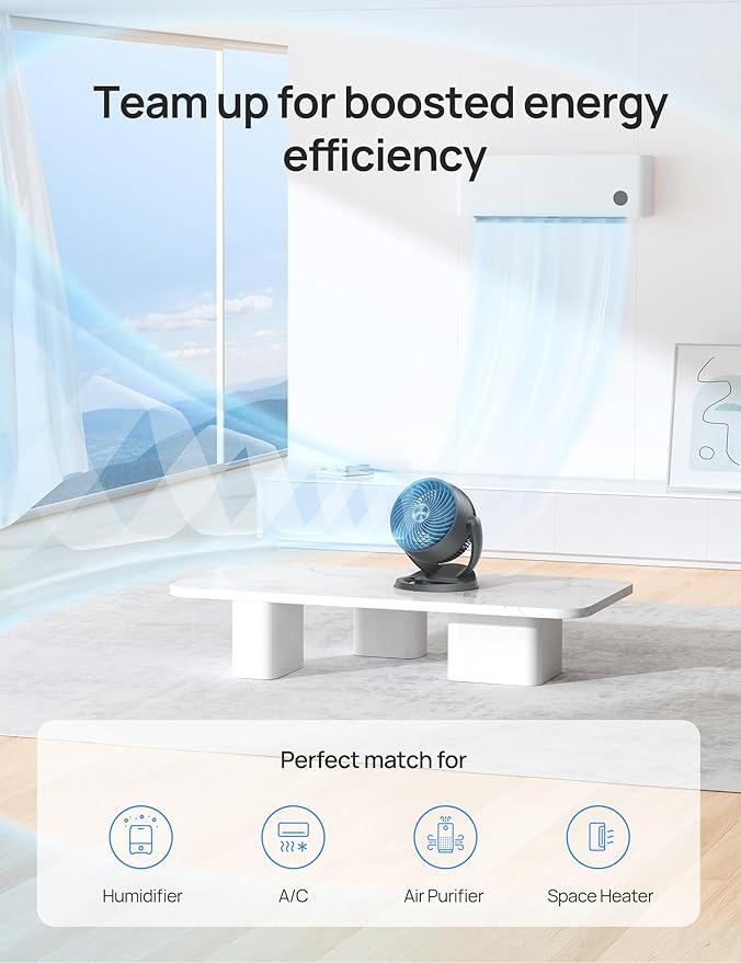 Dreo Desk Fan, 12-Inch Air Circulator Fan for Bedroom, 70ft Powerful Airflow, 120° Tilt Adjustment, 28dB Ultra-Quiet, 3 Speeds Small Table Fan for Whole Room, Home, Office