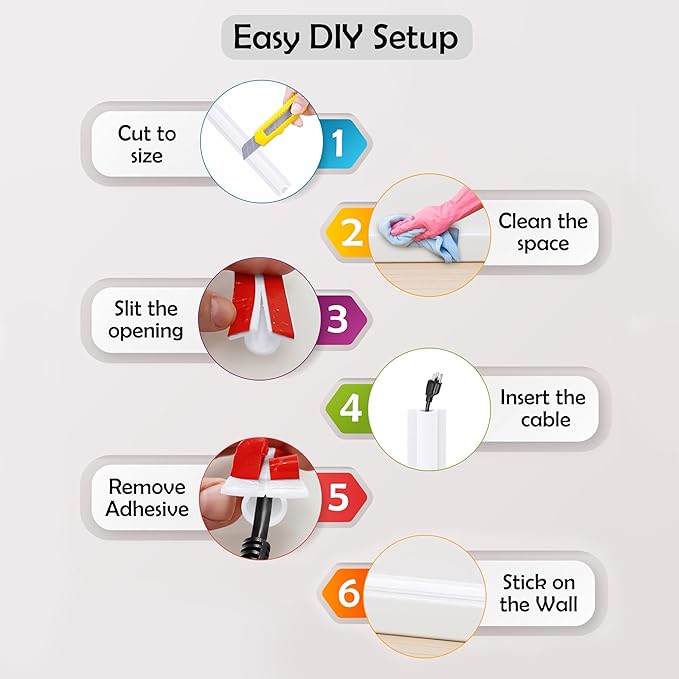 Rubber Bond TV Cord Hider Cable Protector - Strong Self Adhesive Wall Cord Cover Cable Hider - Low Profile Cable Management Wall Cord Concealer Cable Raceway