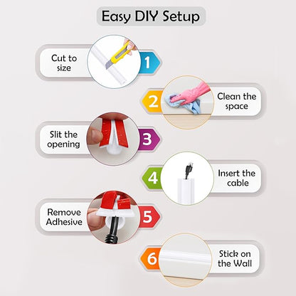 Rubber Bond TV Cord Hider Cable Protector - Strong Self Adhesive Wall Cord Cover Cable Hider - Low Profile Cable Management Wall Cord Concealer Cable Raceway