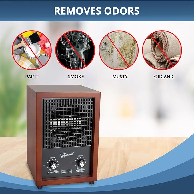 Mammoth Ion and Ozone Generator 3000 mg/hour, Adjustable up to 3,500 SqFt Ionizer & Deodorizer Ozone Odor Eliminator- Ozone Machine Wooden Design Ideal for Dust, Pollen, Pets & Smoke Smell