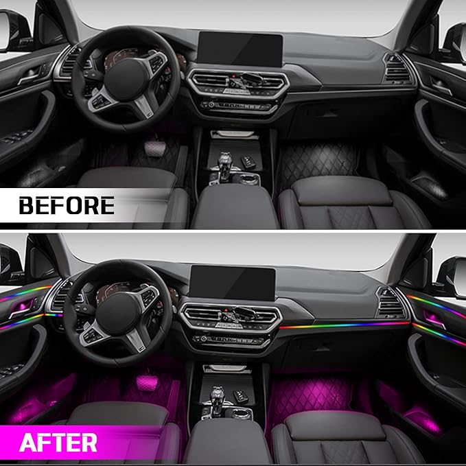 Dreamcolor Acrylic Interior Car Lights, WEBUPAR Car Accessories 18 in 1 Car LED Strip Lights with APP Control and 213 Modes, 175 inches 593 LEDs Fiber Optic Lights, RGB Neon Car Lighting