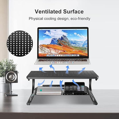 suptek Double-Deck Desk Monitor Stand Riser for Computer,Laptop,Printer, Notebook and All Flat Screen Display with Vented Metal Platform and 4 Inches Height Underneath Storage (MST002)