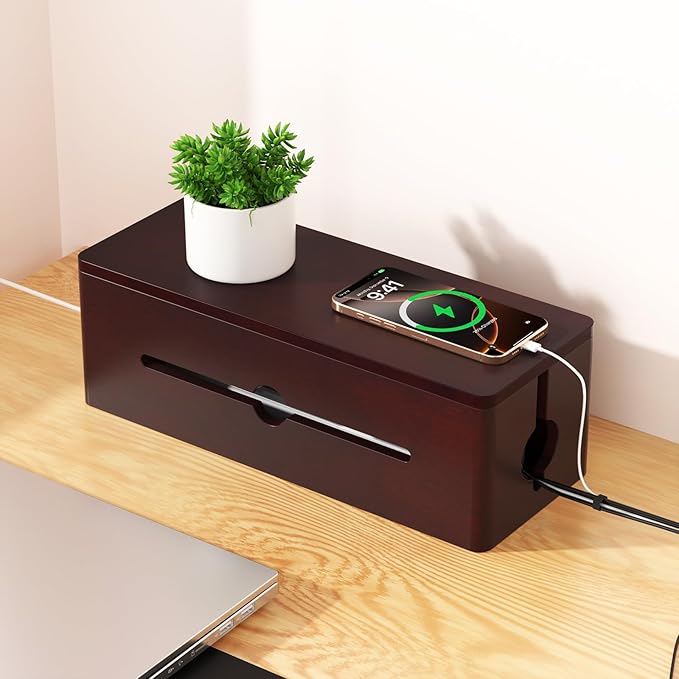 Cinati Large Cable Management Box, 15.8" Wooden Cable Organizer for Floor Wires Storage, Wall Mount Cord Hider Box for Electrical Cord Management, Power Strip Wire Organization for Desktop Home Office