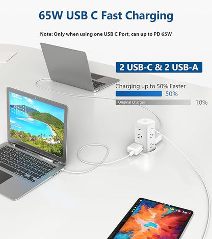 Jgstkcity Pop up Outlet for Countertop,65W USB C Fast Charging,15W Wireless Charger,13-in-1 Kitchen Island Electrical Power Station,4 USB,8 Outlets,15A Surge Protector,3.15'' Hole,ETL Listed