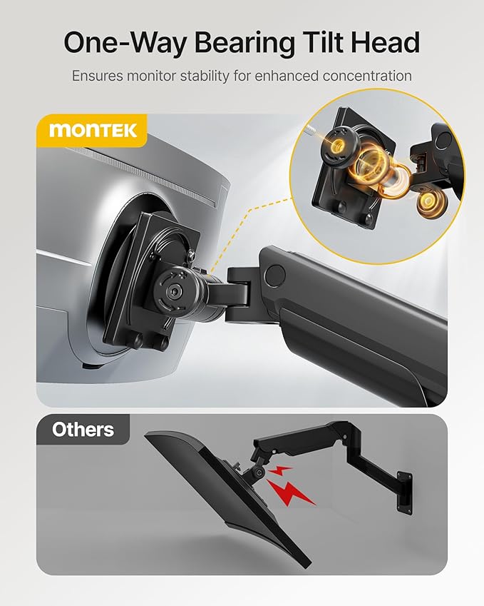 monTEK Heavy-Duty Single Monitor Wall Mount for 17-57” Ultrawide Screens up to 59.4lbs, Premium Aluminum Wall Mount Monitor Arm with Full Motion Adjustment, Pneumatic Lift, Max VESA 100x100