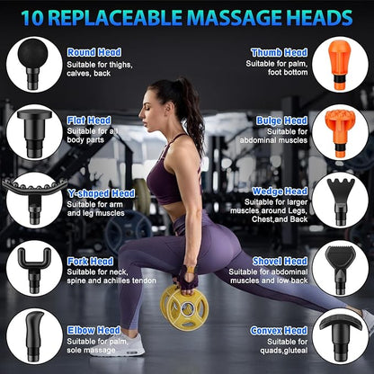 TOLOCO Massage Gun, Muscle Massage Gun Deep Tissue for Athletes with 10 Massage Heads, Electric Percussion Massager for Any Pain Relief, Christmas Gifts for Women, Men, Silver