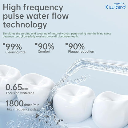 KIWIBIRD Mini Water Flosser for Travel, Ultra-Portable Cordless Oral Irrigator with UVC Light, IPX8 Waterproof 3 Modes, 230mL Teeth Cleaner for Tonsil Stones & Braces Care - Home & Travel (Grey)