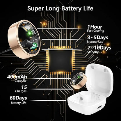 Smart Health Ring for Women Men, Fitness Tracker Ring with Heart Rate, Blood Oxygen, Sleep Tracker, Step Tracker, No Subscription Fee, IP68 Waterproof Smart Ring for iphone & Android (Rose Gold, 11#)