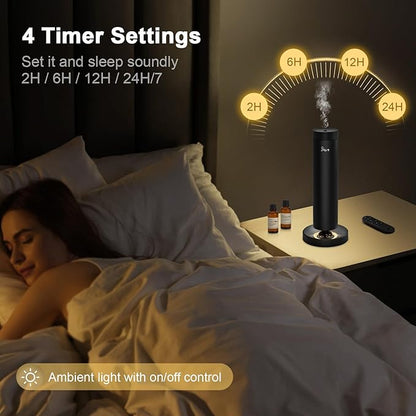 Waterless Diffuser,1500 Sq Ft,Ring Ambient Light,Rechargeable Wireless, Aluminum,Remote Control&Touch Buttons,Adjustable Fragrance Intensity&Timer,Hotel Collection Scent Machine - Satin Black