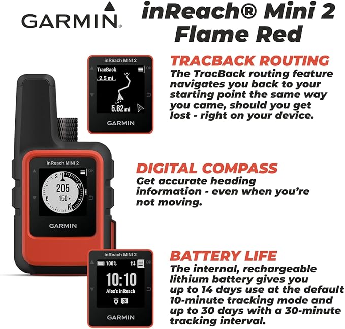 Wearable4U - Garmin inReach Mini 2 Satellite Communicator (Flame Red) with Power Pack Bundle