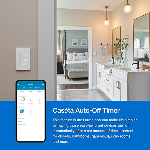 Lutron Diva Smart Dimmer Light Switch with Wallplate for Caseta Lighting (Lutron Smart Hub Required), for LED Lights, 150W, Single-Pole/3-Way, No Neutral, White (DVRFW-6L-WH-A)