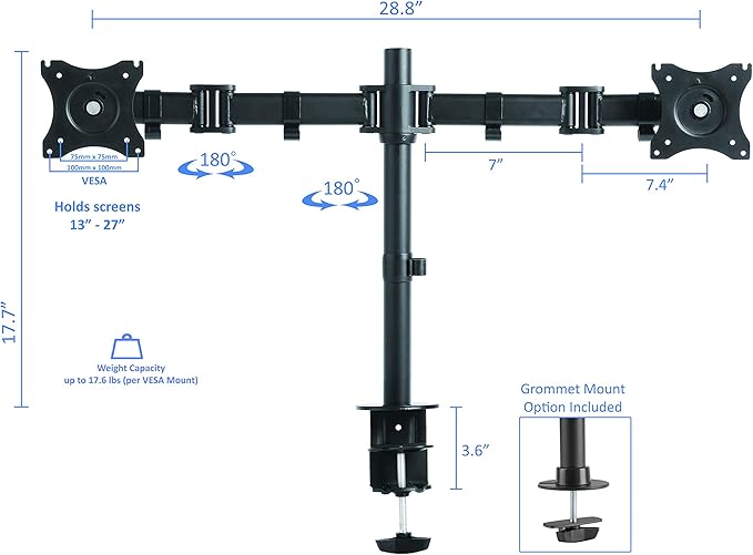 Rocelco Standing Desk Converter with Dual Monitor Mount - 31.5 Inch Sit Stand Up Tabletop Riser with Tablet Holder, Height Adjustable Workstation - Deep Keyboard Tray for Laptop - Gray (R VADRG-DM2)