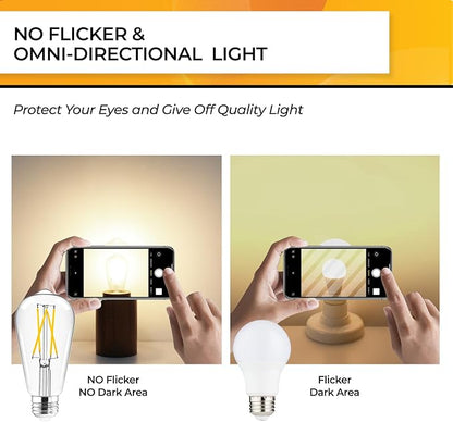 Hizashi LED Edison Bulbs, 6W, Equivalent 60W, Dimmable E26 LED Bulb, 3000K Soft White, 90+ CRI 700 Lumens, ST19 Vintage Light Bulbs, Clear Glass, Pack of 3