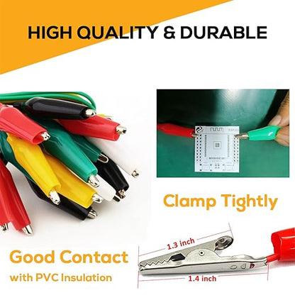 120PCS Premium Alligator Clips Electrical, 5 Colors Test Probes & Leads, Crocodile Jumper Wires with Dual Ended Insulators Cable for Electric Circuit Connection, Multimeter, Electronic Experiments