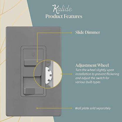 TOPGREENER Kalide 0-10V Dimmer Light Switch, LED Dimmer Switch, Low Voltage Dimmer, 3-GYay or Single Pole, 120VAC 60Hz, 120VAC 10A/ 277VAC 5A LED, TGSDS-010-GY, Gray