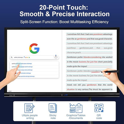 86" 4K Educational Smart Board Pro | Interactive Digital Whiteboard for Classrooms, Lecture Halls & STEM Labs | Android 12 Multi-Device Learning Hub with Live Annotation Tools (Board Only)