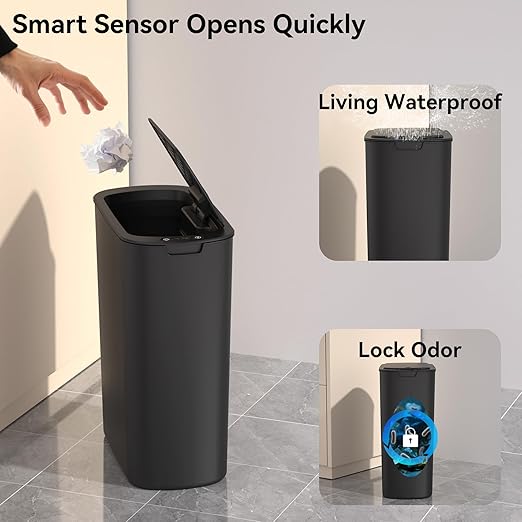 5 Gallon Motion Sensor Bathroom Trash Can Automatic Garbage Cans with Lid Touchless Smart Slim Plastic Trash Bin for Kitchen, Bedroom, Toilet, Office, Living Room