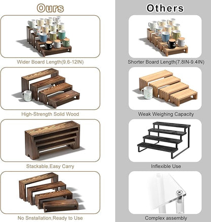 4 Set Large Wooden Tiered Riser Display Stands for Vendor Events,Stackable Perfume Organizer Cologne Stand for Men Women,Wooden Cupcake Dessert Stand,Wood Dessert Table Display Set,Food Display Risers for Party（12-11.2-10.4-9.6IN）
