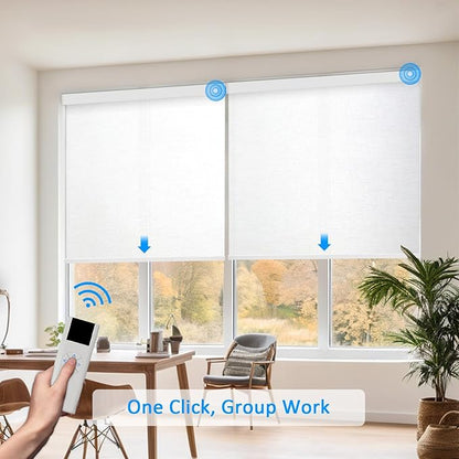 COOLWINDS Motorized Blinds with Remote Cordless Automatic Motorized Shades Custom Blinds for Windows Smart Curtains Compatible with Alexa Google Home(Light Filtering Cloud White,W22 x H72in)