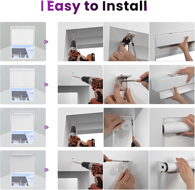 Astomi Motorized Roller Shades for Windows, Blackout Automatic Blinds with Remote, Smart Blinds, Voice Control, Compatible with Alexa, Google, Custom Size (Jacquard PureWhite)