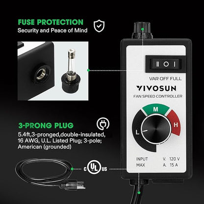 VIVOSUN Variable Fan Speed Controller, Speed Adjuster for Inline Duct Fan in Ventilation System