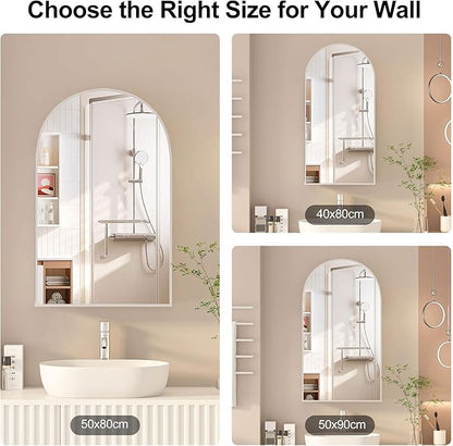 Arched Medicine Cabinet with Mirror,Brushed Nickel Mirror Cabinet with Storage,Adjustable Shelves, Wall Mounted Only, Modern Bathroom Storage,20x32 Inch